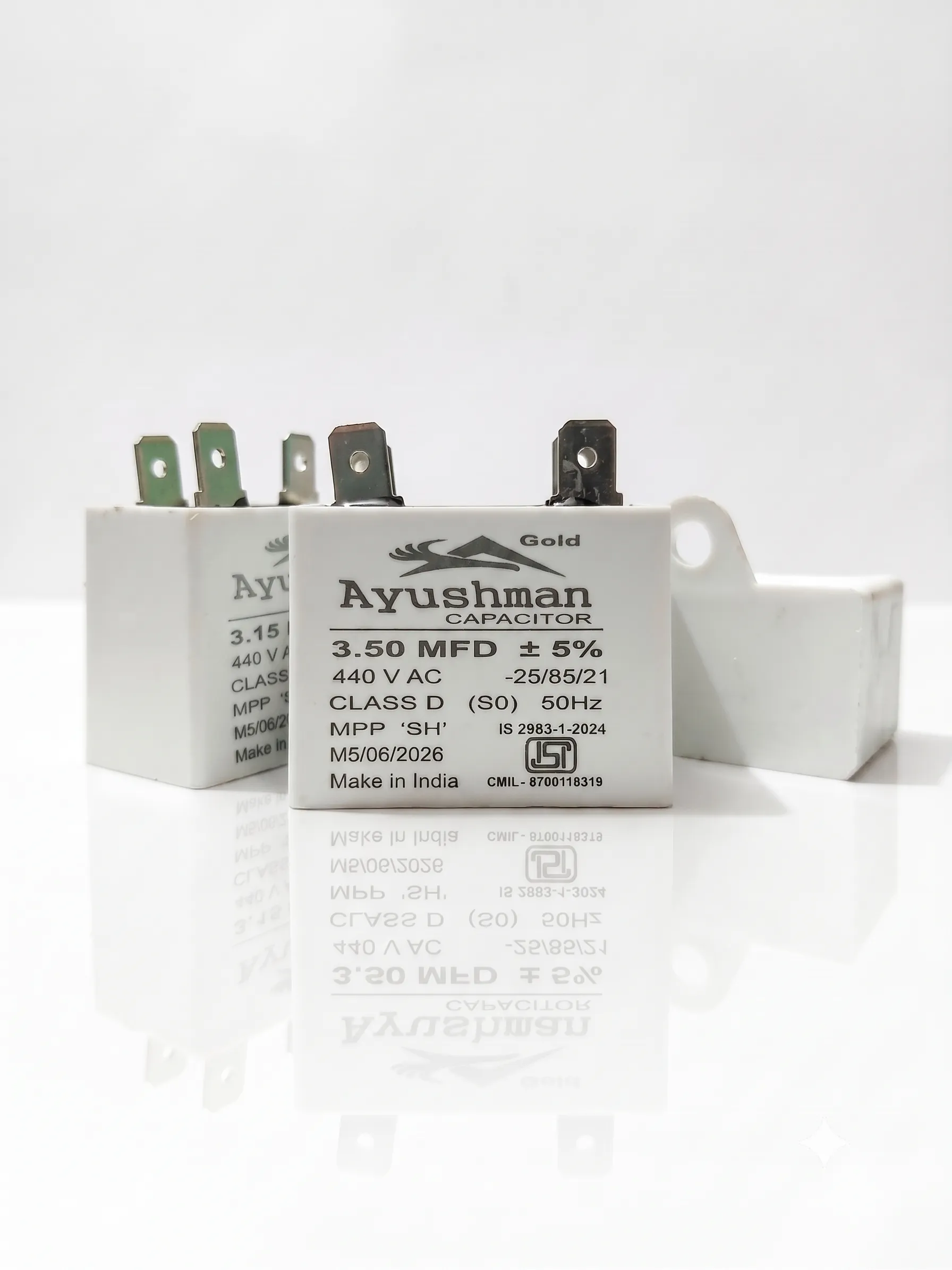 3.50MFD SQUARE PIN TYPE CAPACITOR FOR WALL FAN -AYUSHMAN & AYUSHMAN GOLD