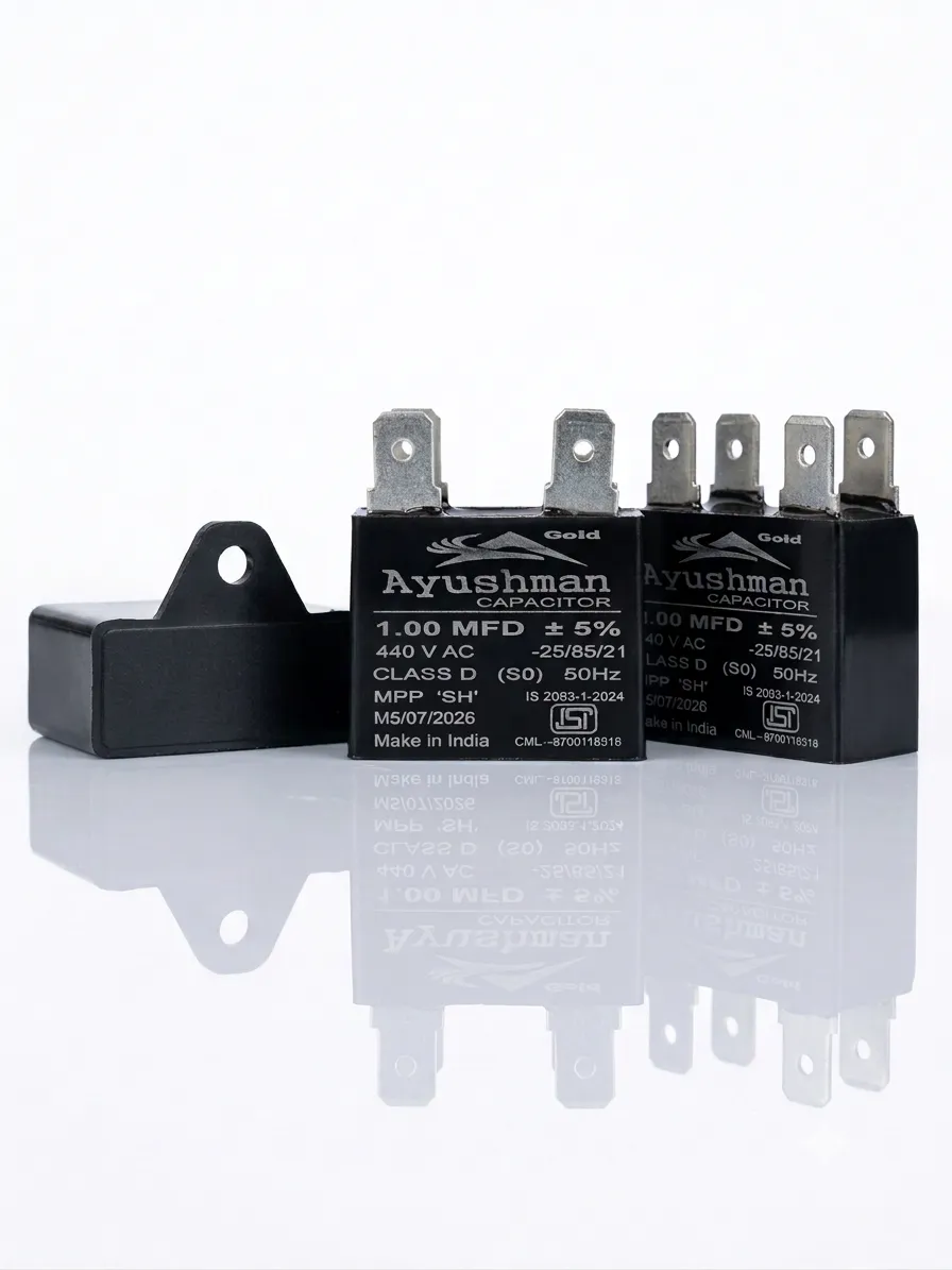 1.00 MFD SQUARE PIN TYPE CAPACITOR FOR WALL FAN -AYUSHMAN & AYUSHMAN GOLD