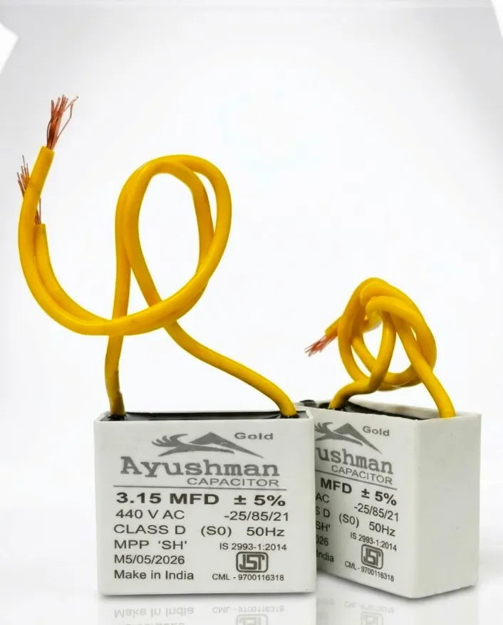 3.15MFD SQUARE WIRE TYPE CAPACITOR FOR WALL FAN -AYUSHMAN & AYUSHMAN GOLD