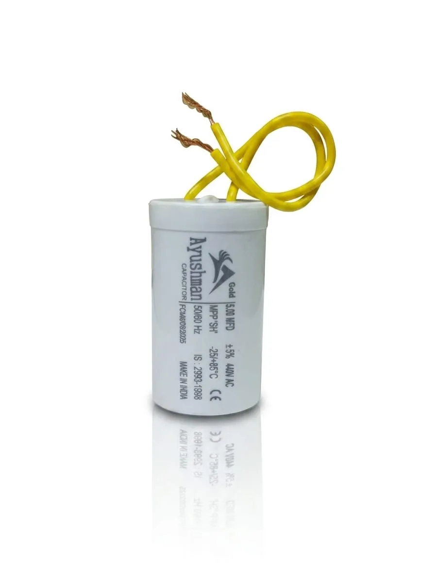 5.00MFD CAPACITOR,PP CAN, ROUND SHAPED,WIRE TYPE-AYUSHMAN & AYUSHMAN GOLD