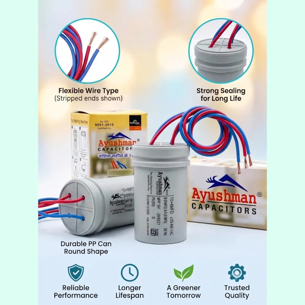 10+4MFD CAPACITOR ROUND WIRE FOR WASHING MACHINE AYUSHMAN GOLD