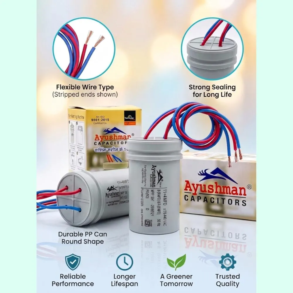11+4MFD CAPACITOR ROUND WIRE FOR WASHING MACHINE AYUSHMAN GOLD
